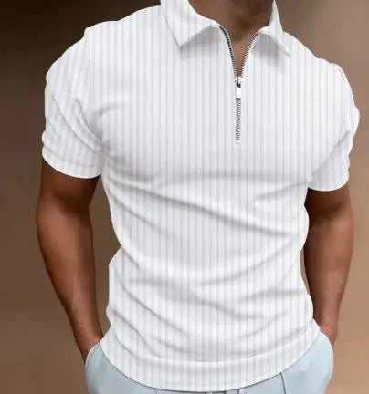 Men's POLO Zipper Stripe T-shirt