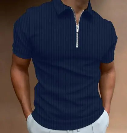 Men's POLO Zipper Stripe T-shirt